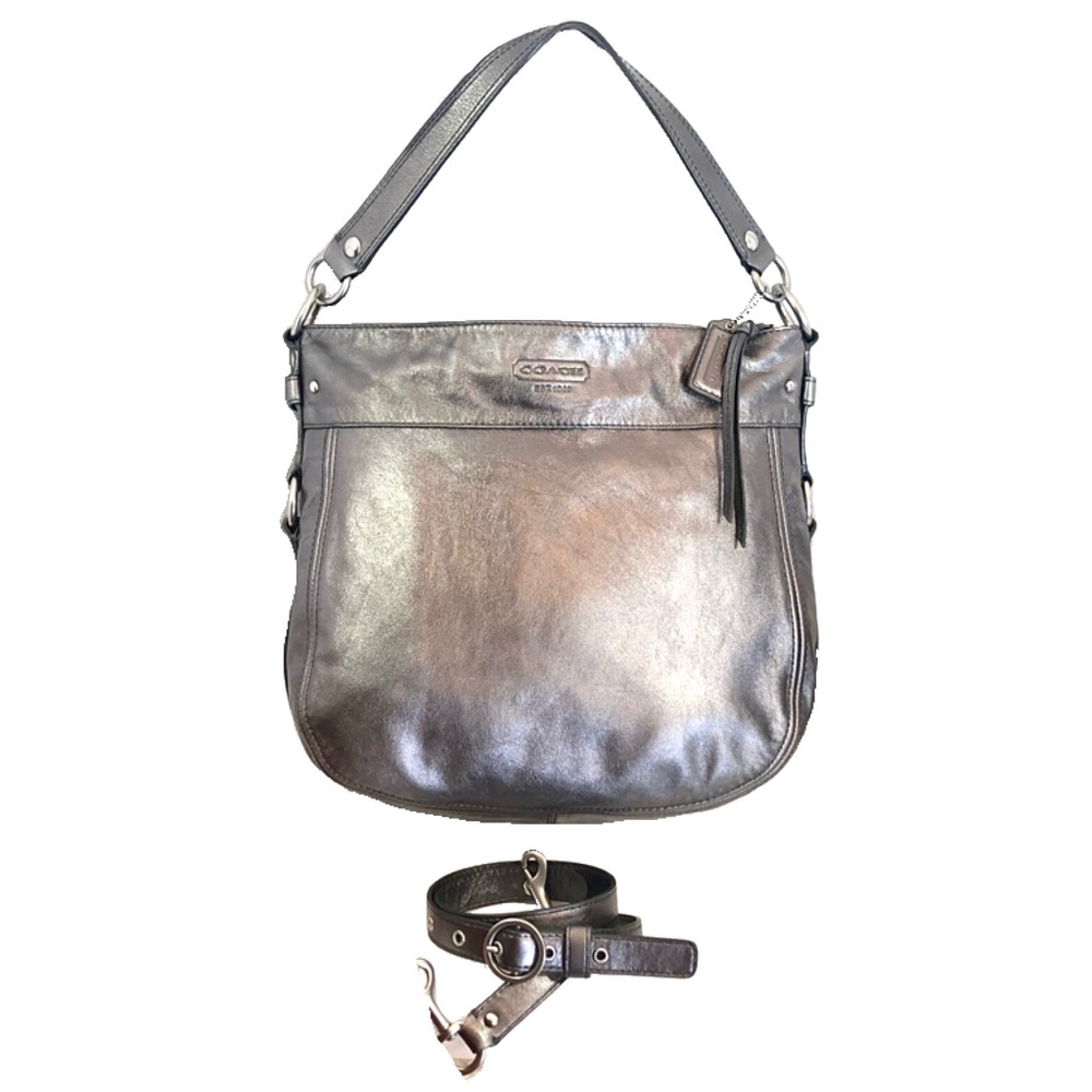 Coach 100% genuine leather silver convertible Large shoulder Bag crossbody hobo